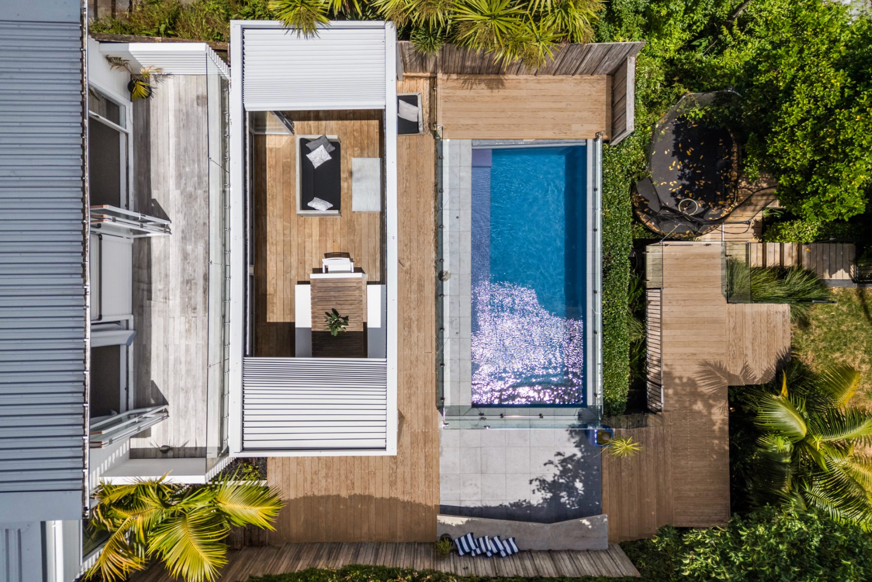 Westmere property shot from drone with inviting pool