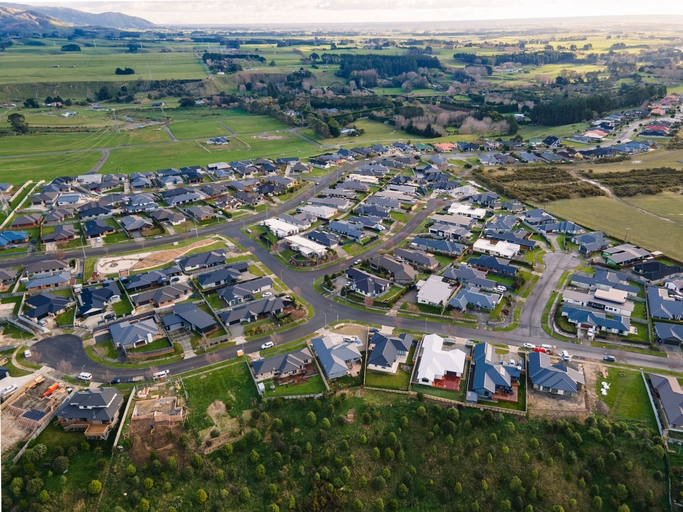 New, low-density suburban housing development in New Zealand