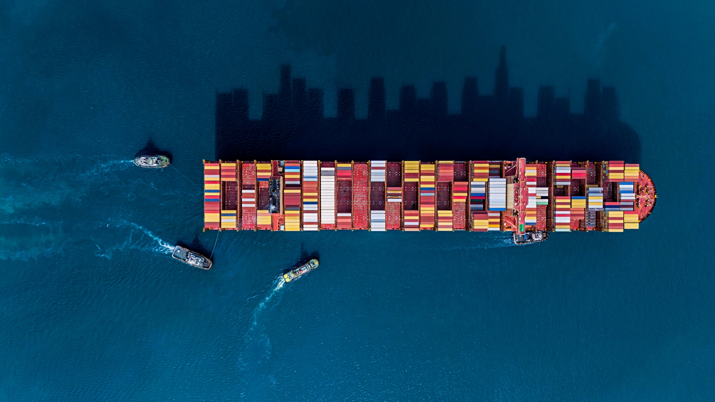 Aerial view of container ship