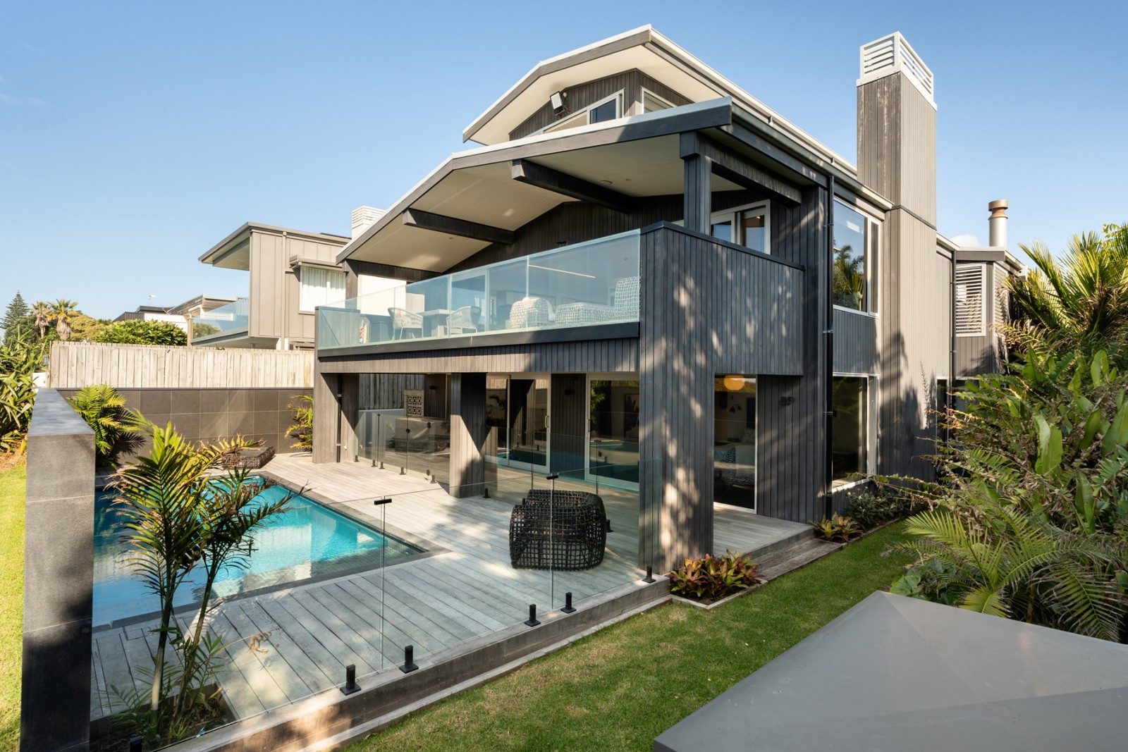 A shot of the house and pool