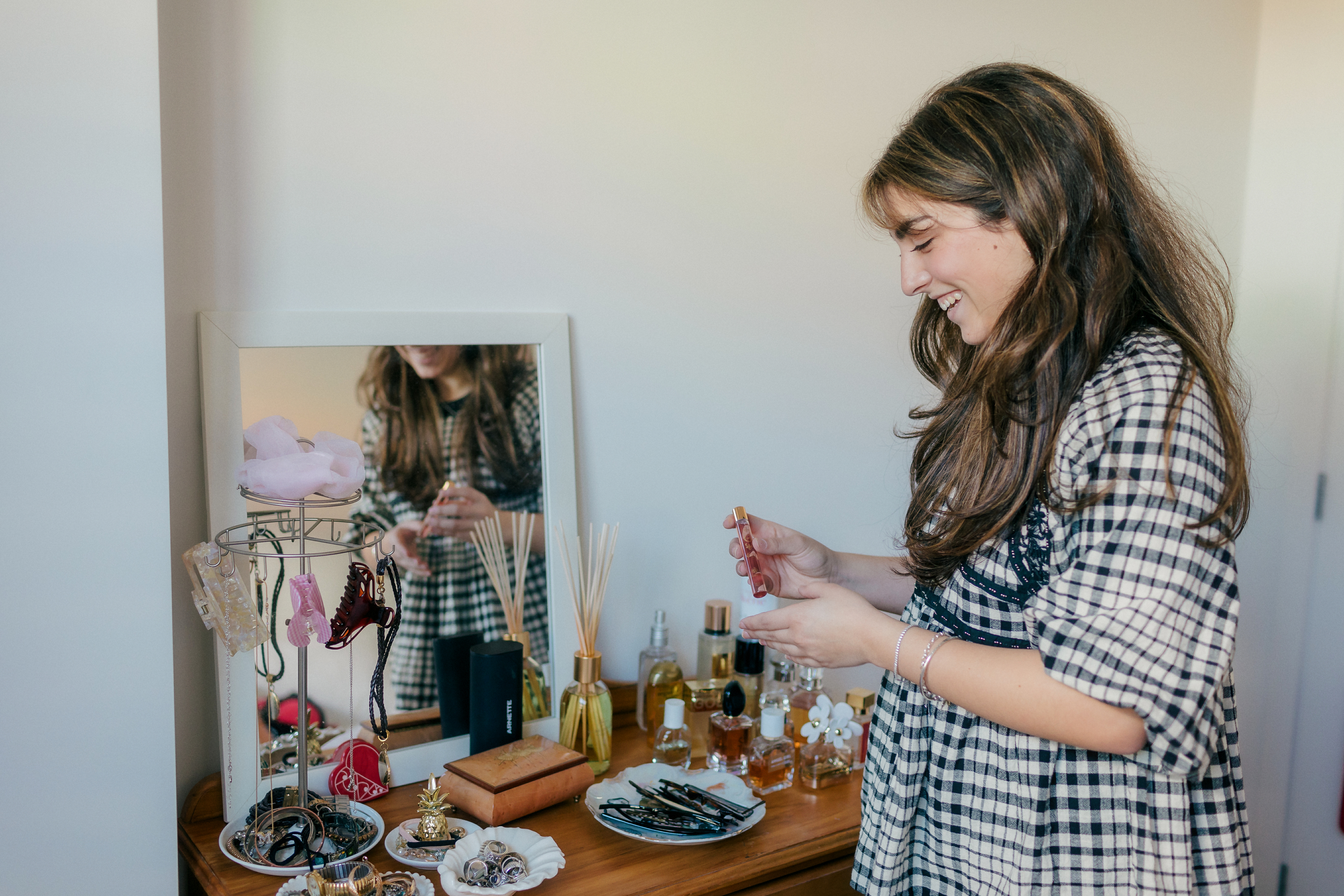 Duda with her perfumes