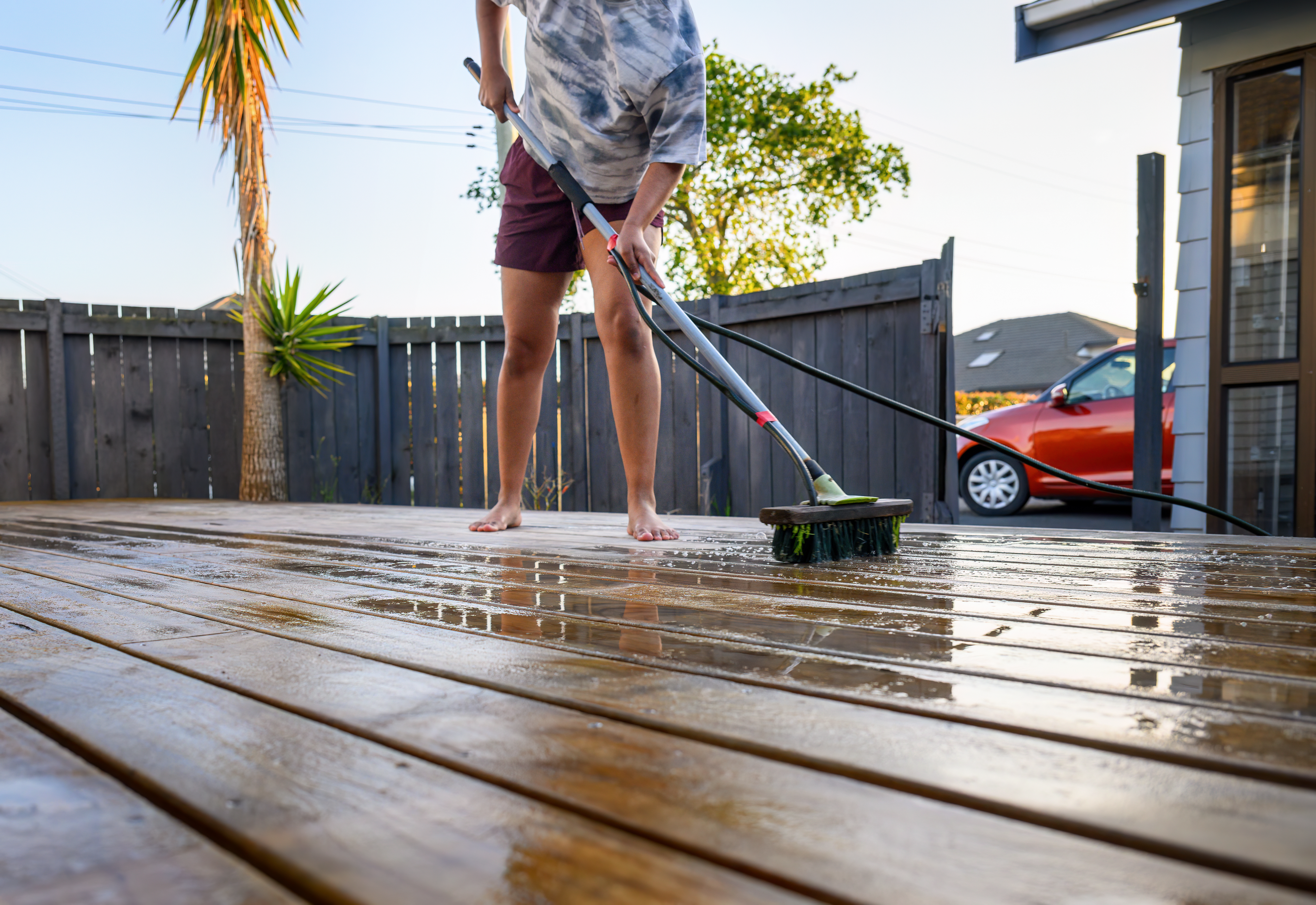 Washing decks clears lichen