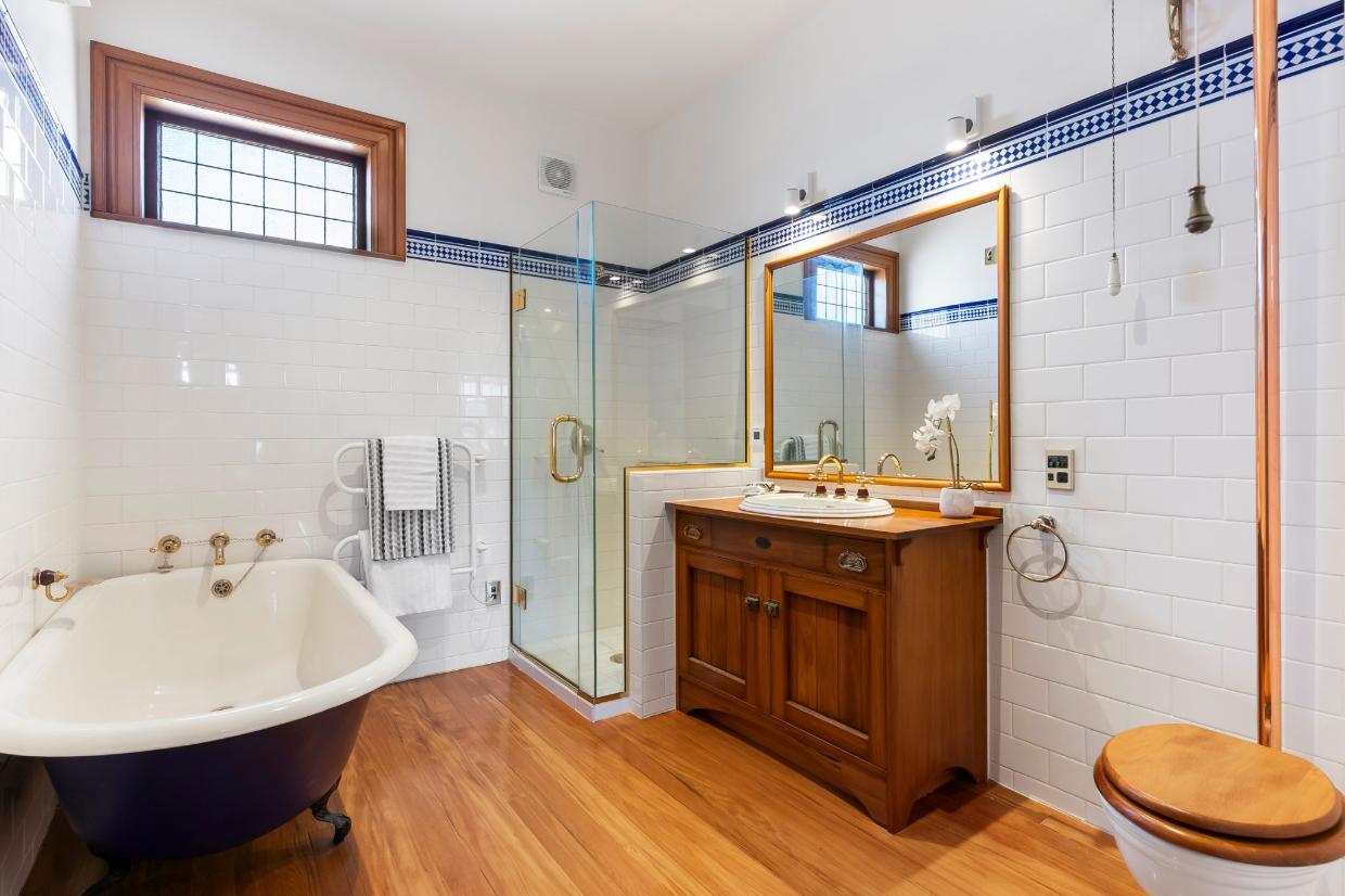 Bathroom is modern and fresh