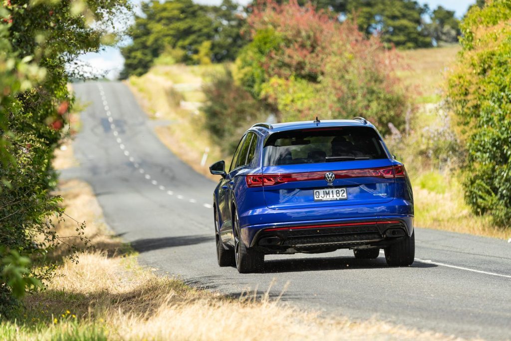 VW Touareg R PHEV rear dynamic shot 