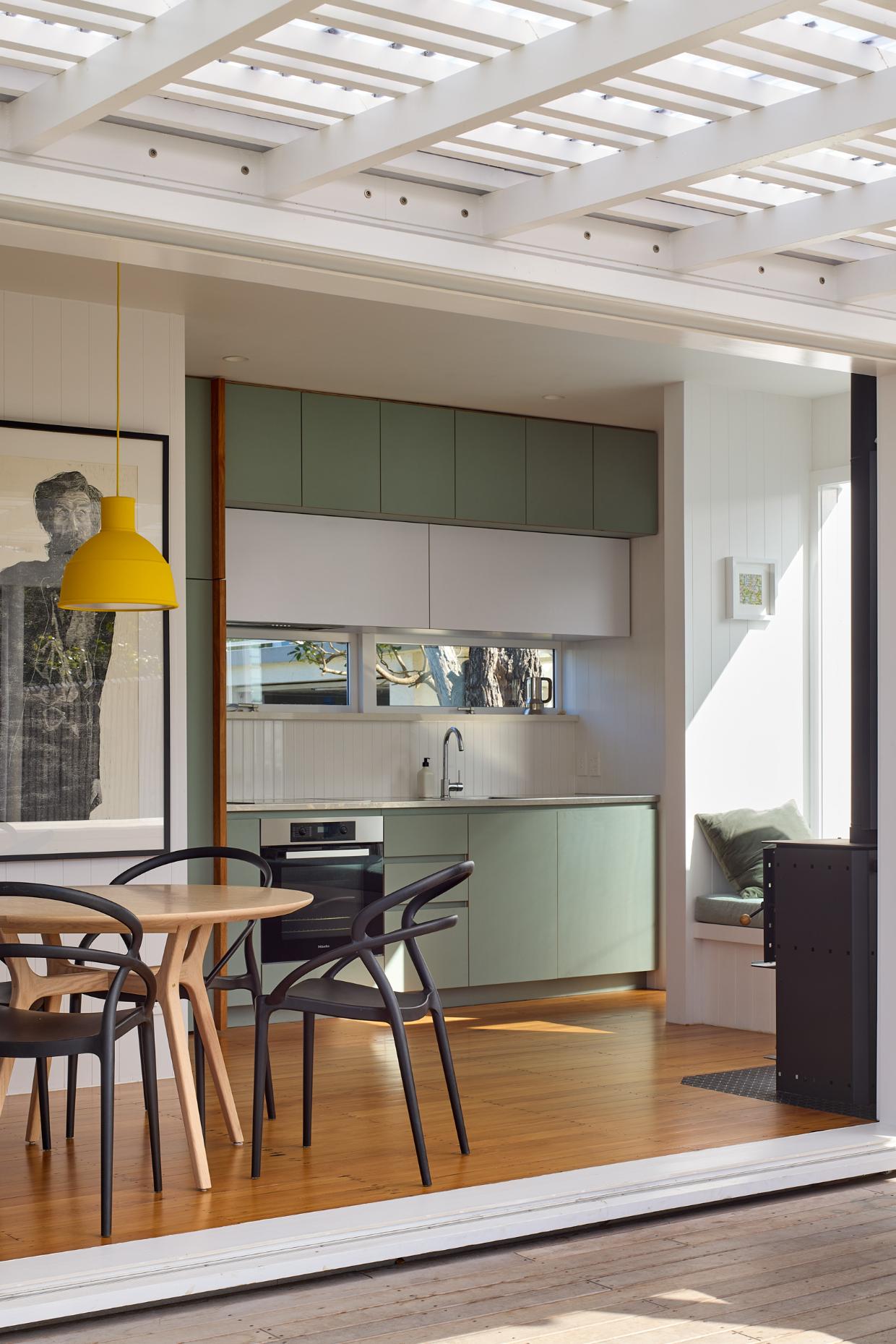 Compact kitchen and dining room.