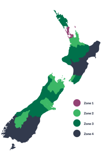 Zone map of New Zealand