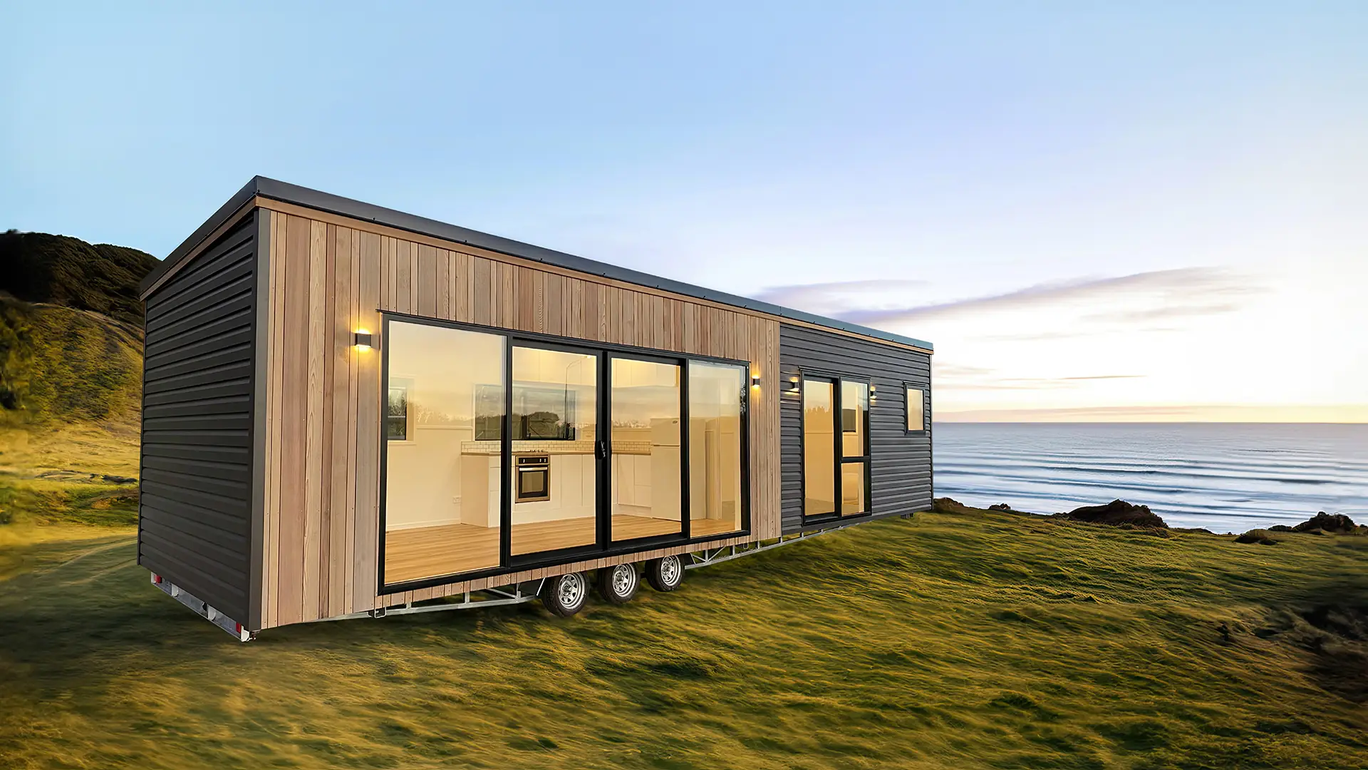’Haven’ by Absolute Tiny Houses, is a custom-designed container home built on a trailer.