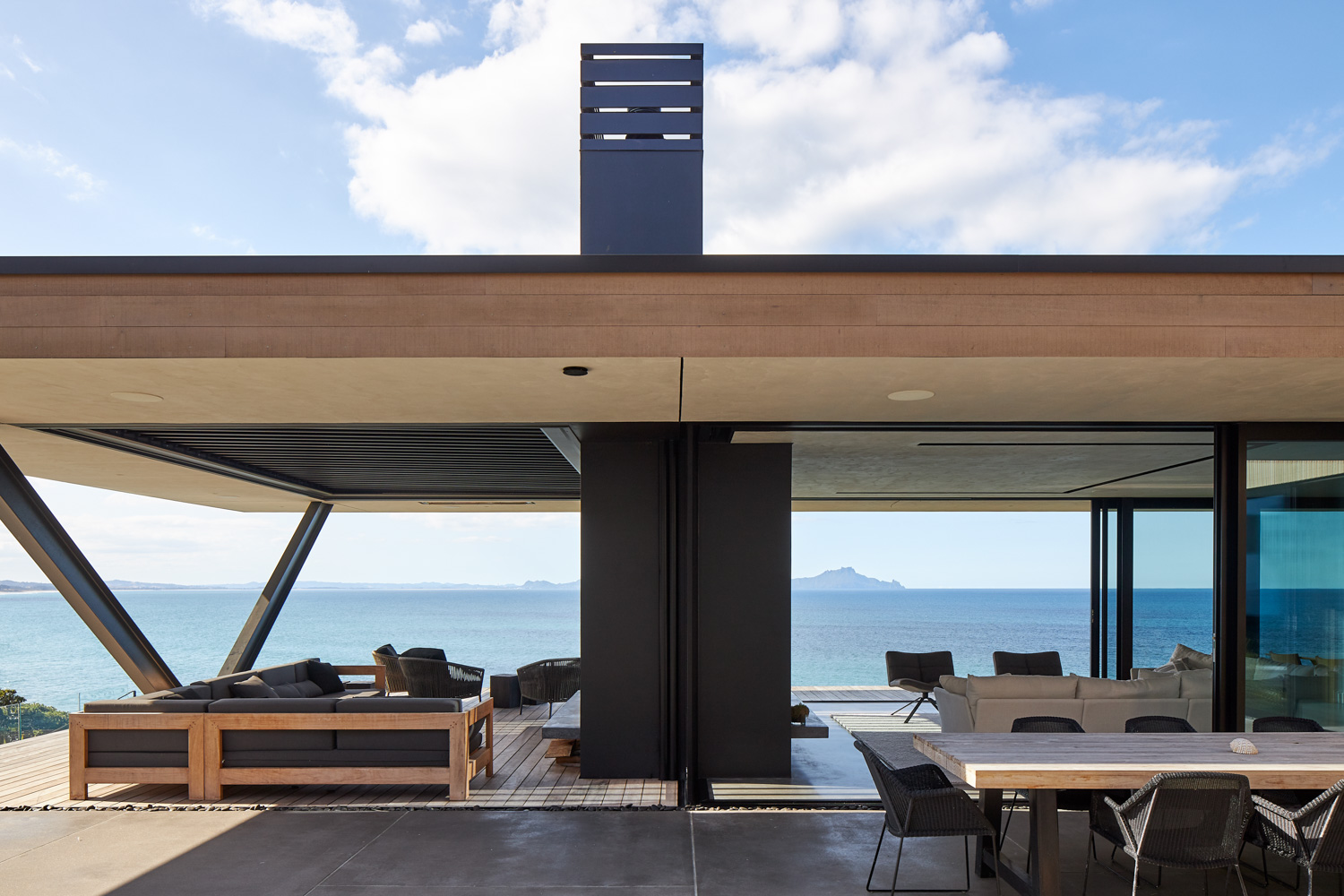 A covered outdoor area with operable louvres means that use of this space is not governed by our changeable weather. Image: Simon Wilson