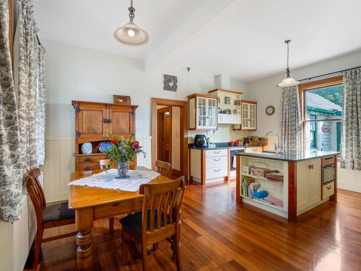 Kitchen interior with oak floorboards. 