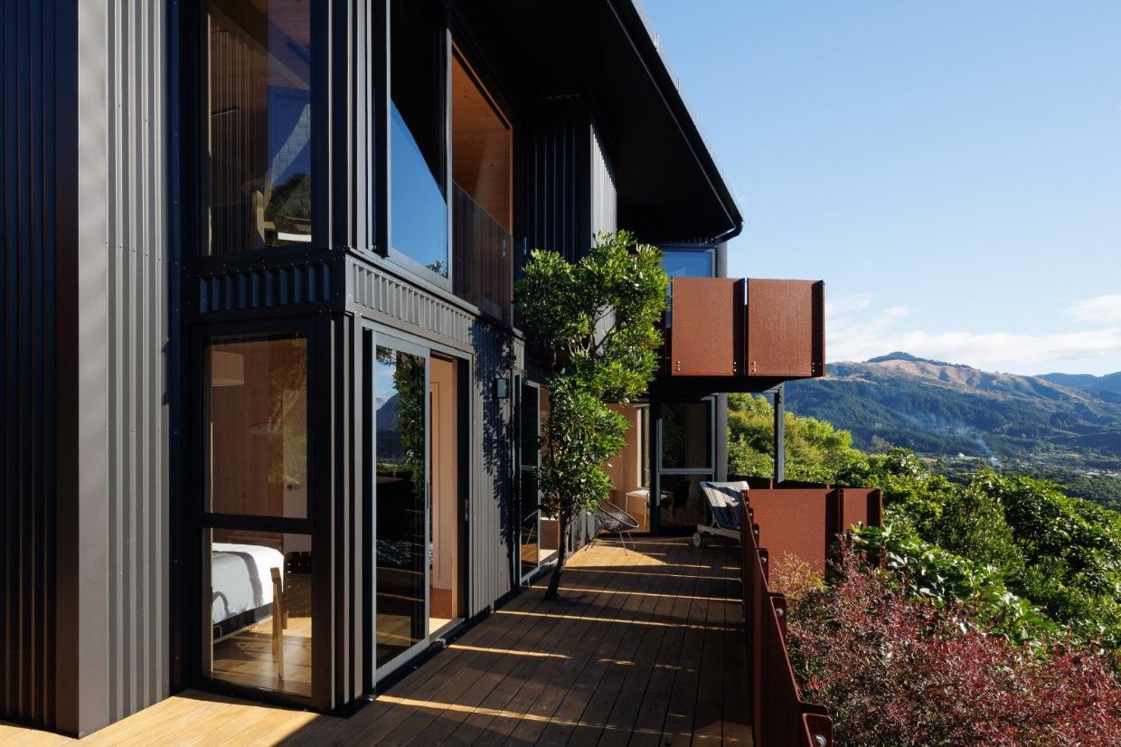 The home has steel cladding on its exterior.