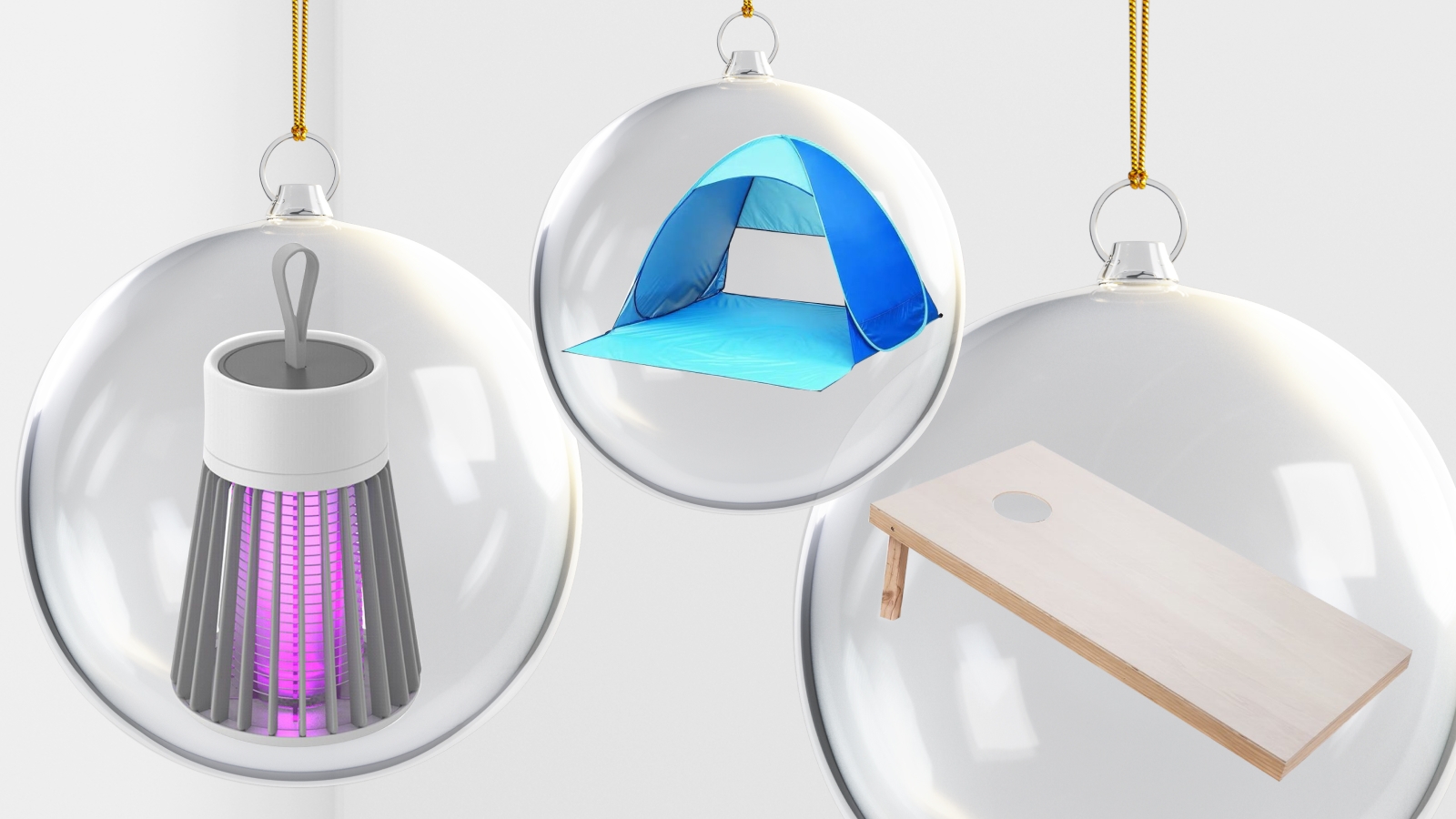 Outdoors gifts hanging in Christmas baubles