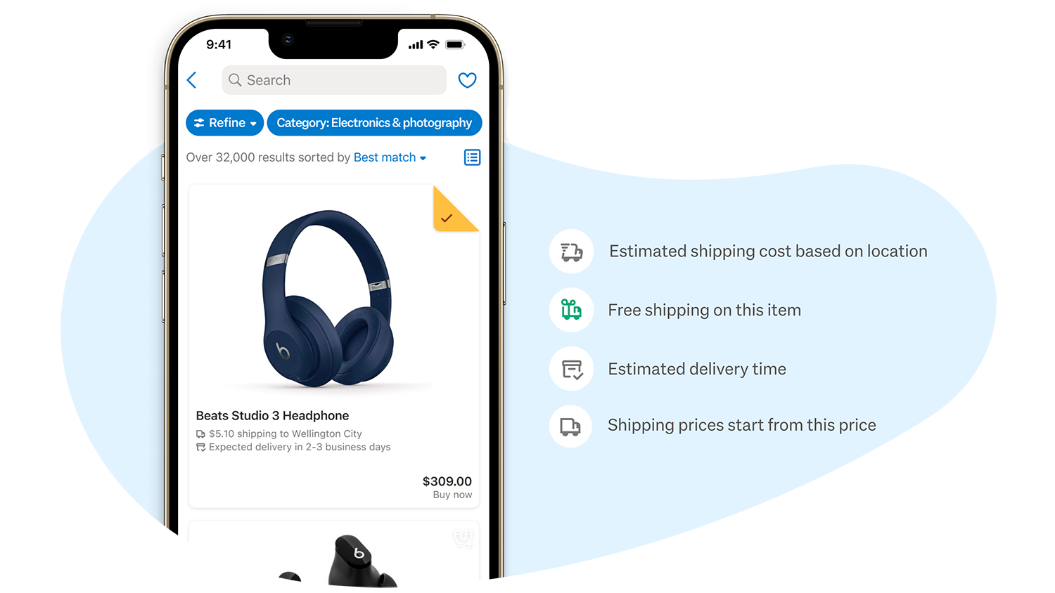 Shipping transparency listing in phone example