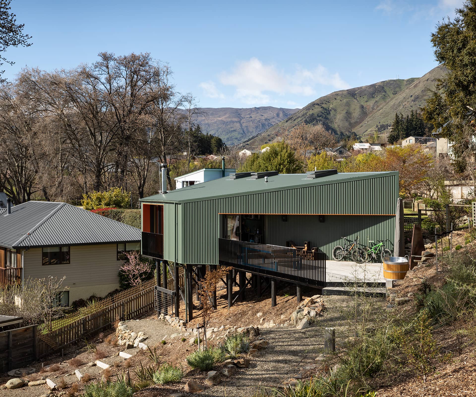 The hut, is a striking design in a suburban context.