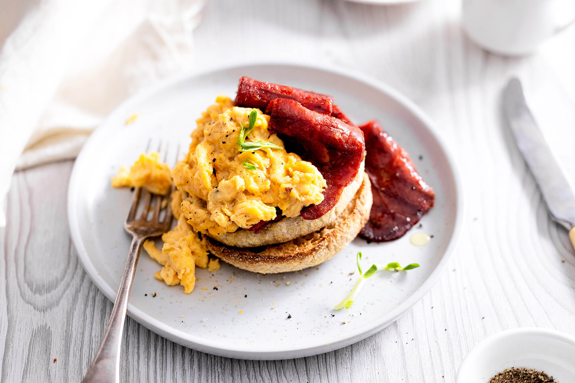 Bacon Style Rasher and Scrambled Egg Muffins