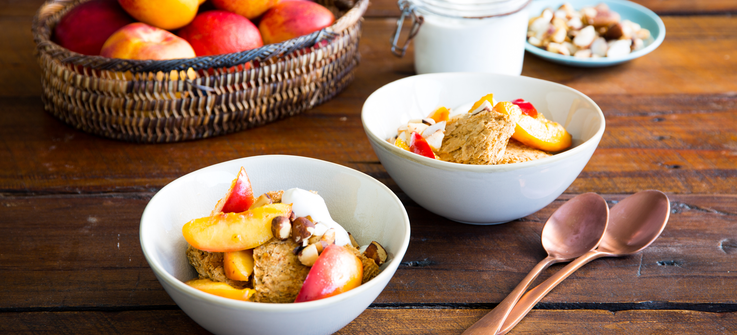 Weet-Bix™ with poached nectarines and toasted brazil nuts