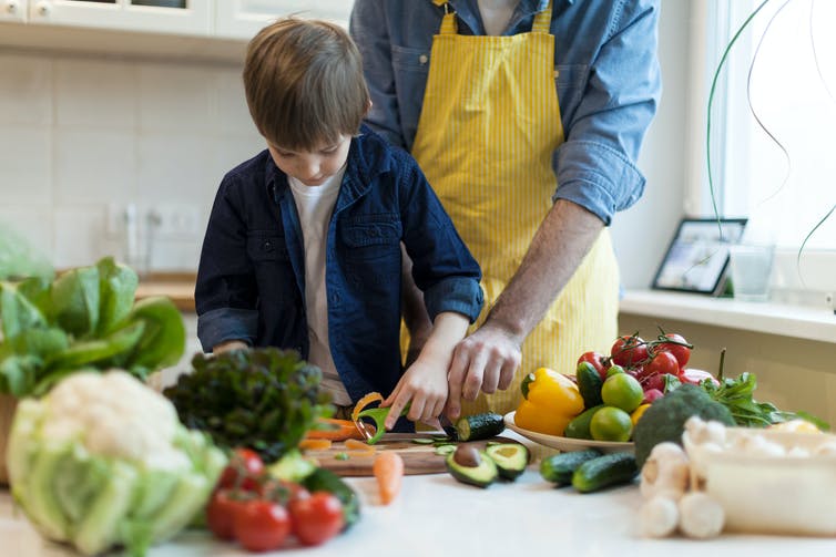 Children who cook with their parents are likely to eat more nutritious foods.