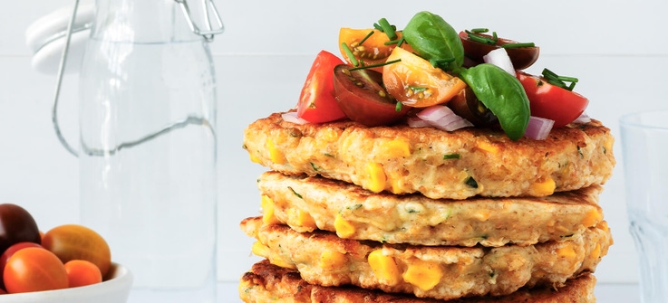 Corn, courgette and chickpea fritters