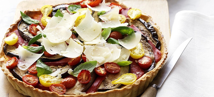 Sweet potato tart with grilled vegetables