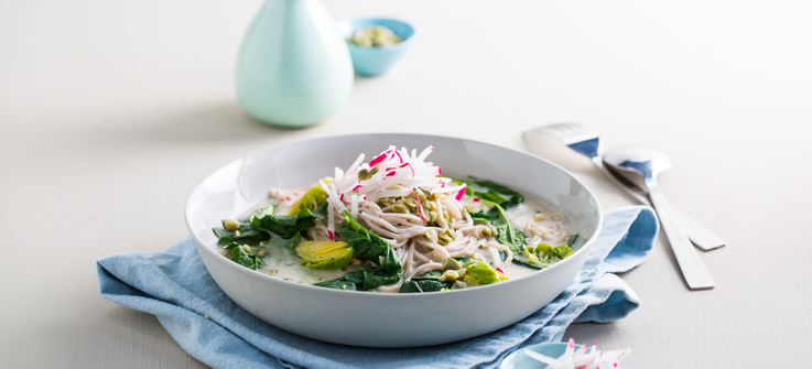 Soba noodle and green vegetable bowl