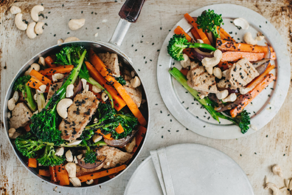 Tempeh and vegetable stir-fry