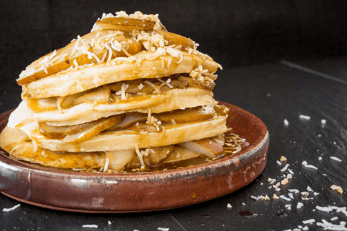 Almond pancakes with caramelised pears