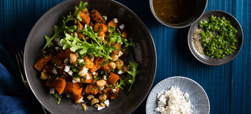 Roast pumpkin and macadamia salad