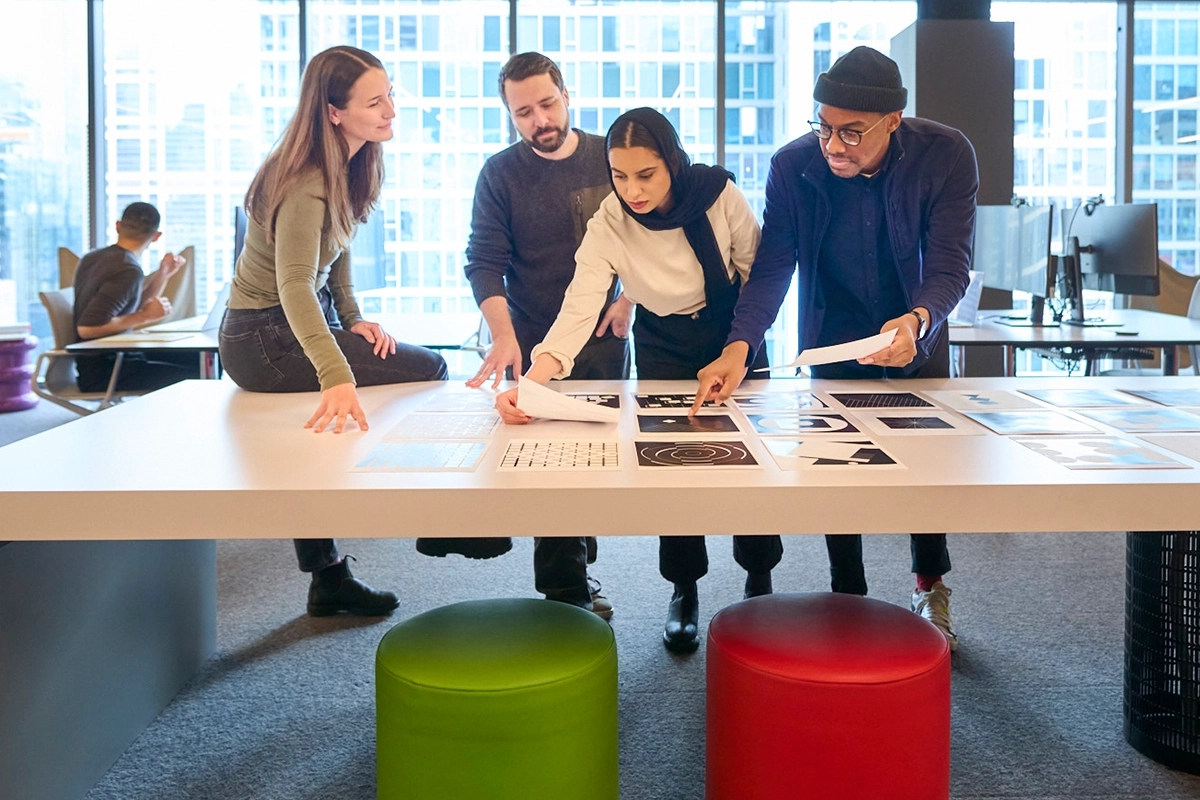 Employees collaborating at the Chicago Morningstar office.