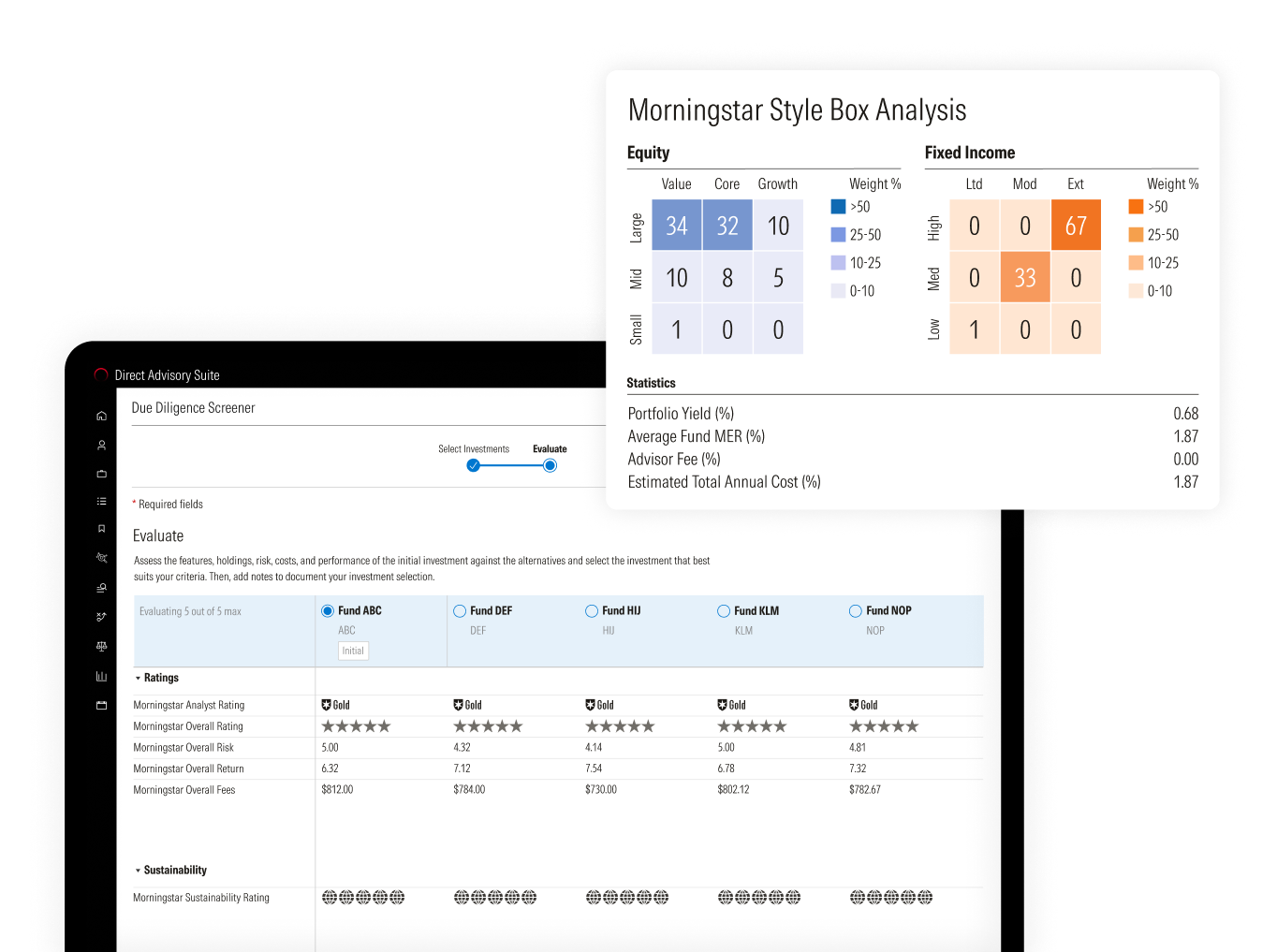 Illustrations to show some of the compliance tools in Direct Advisory Suite.