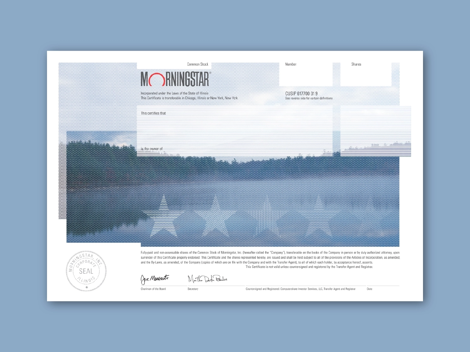 Morningstar stock certificate.