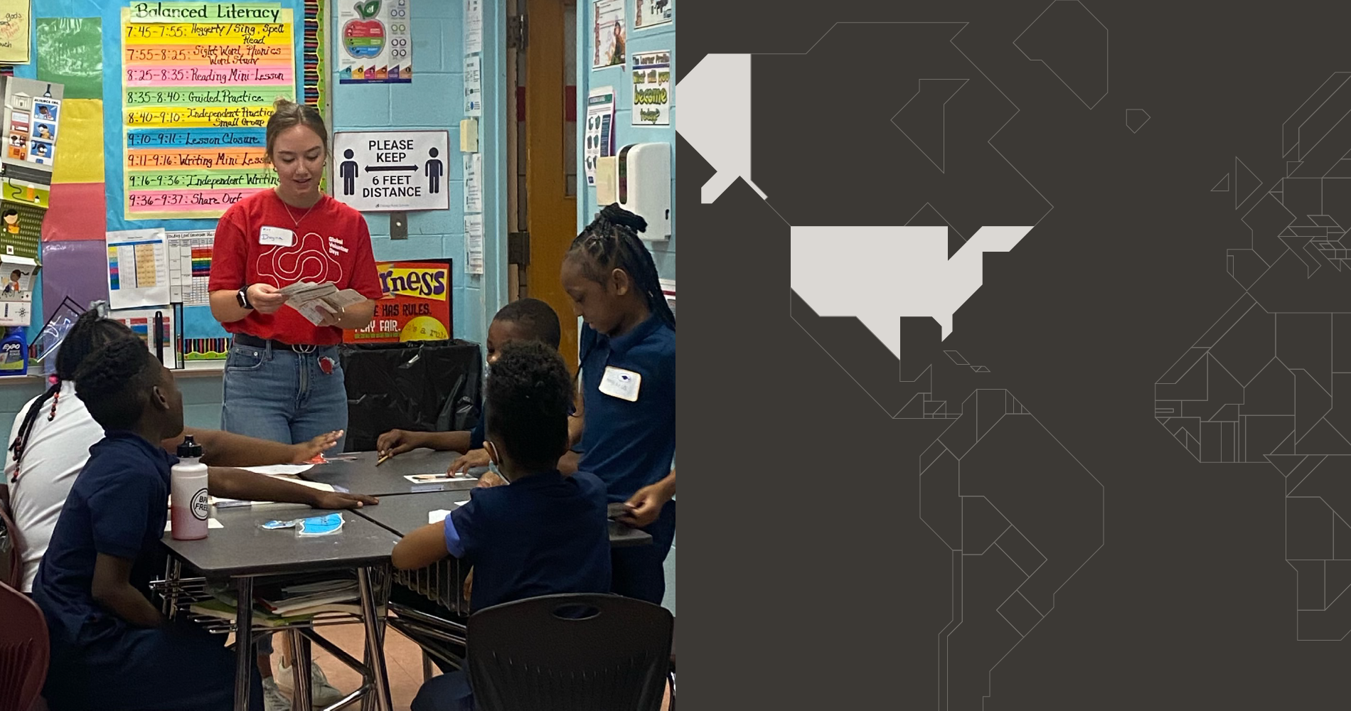 An image of a Morningstar employee educating youth on financial knowledge in Chicago.