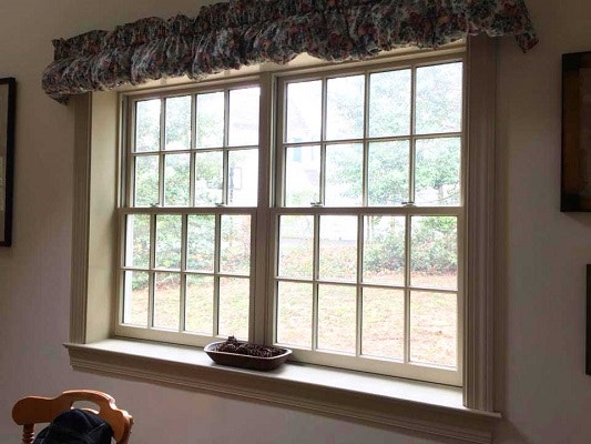 wood double-hung kitchen window