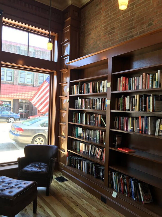 Interior of Savoy Bookshop & Cafe with new Architect Series wood windows
