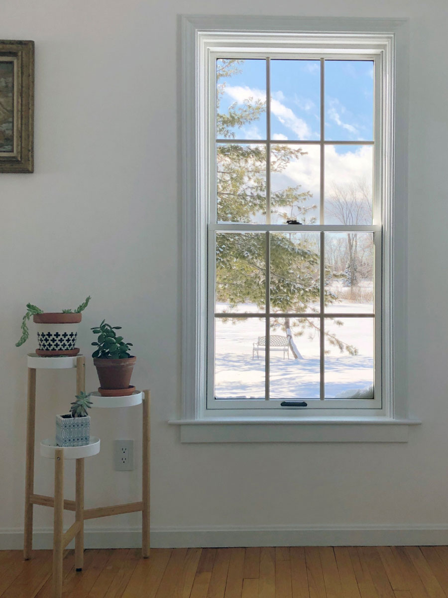 Interior of double-hung windows in Center Hall Colonial home in Charlotte, VT
