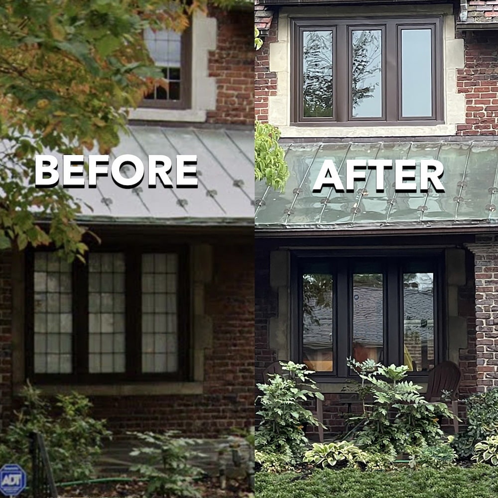 Before and after of Richmond home's black-frame windows with grilles and without
