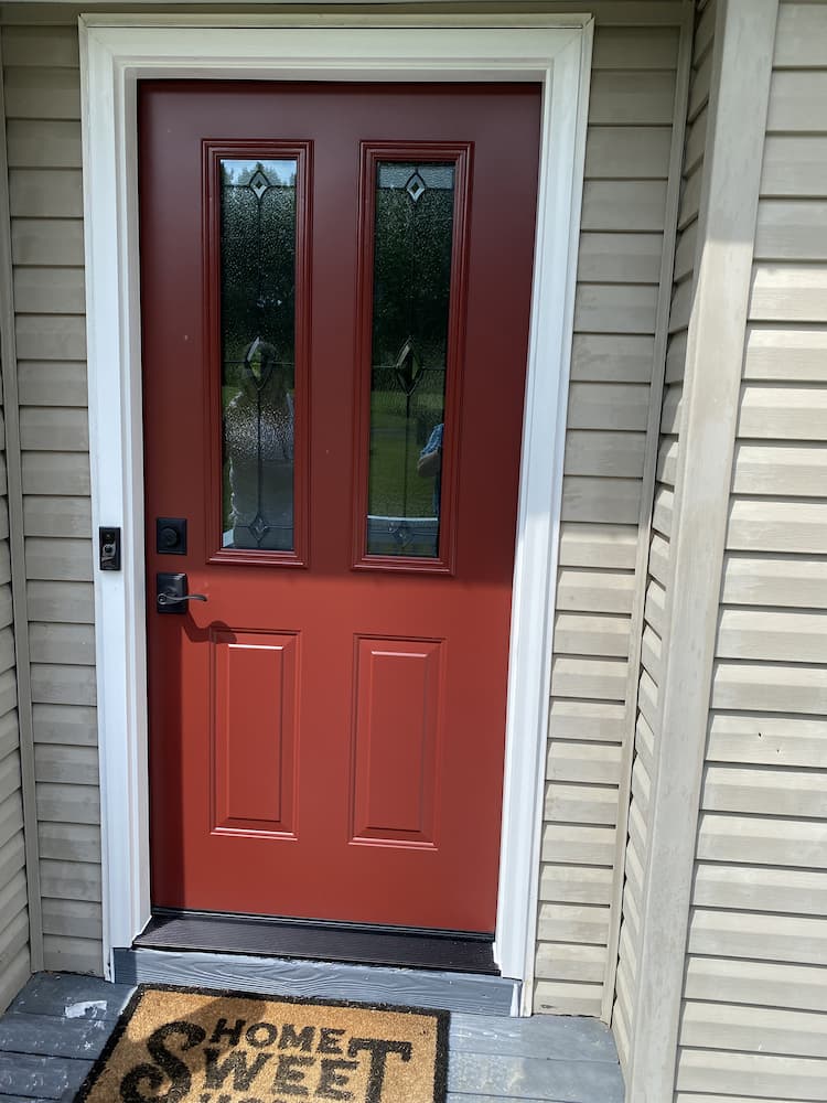 New red fiberglass door on Charlottesville home