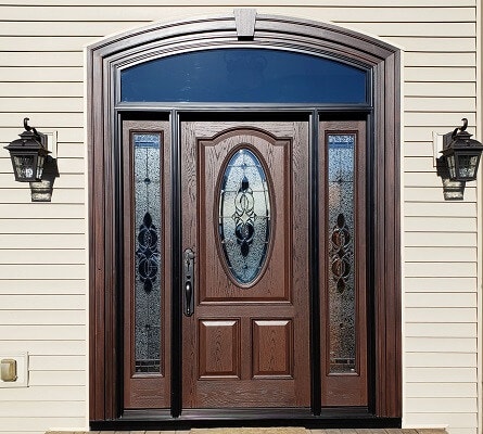 wood grain fiberglass entry door