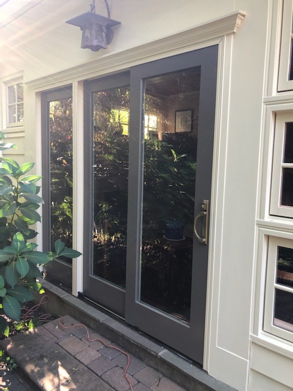 gray sliding glass patio door
