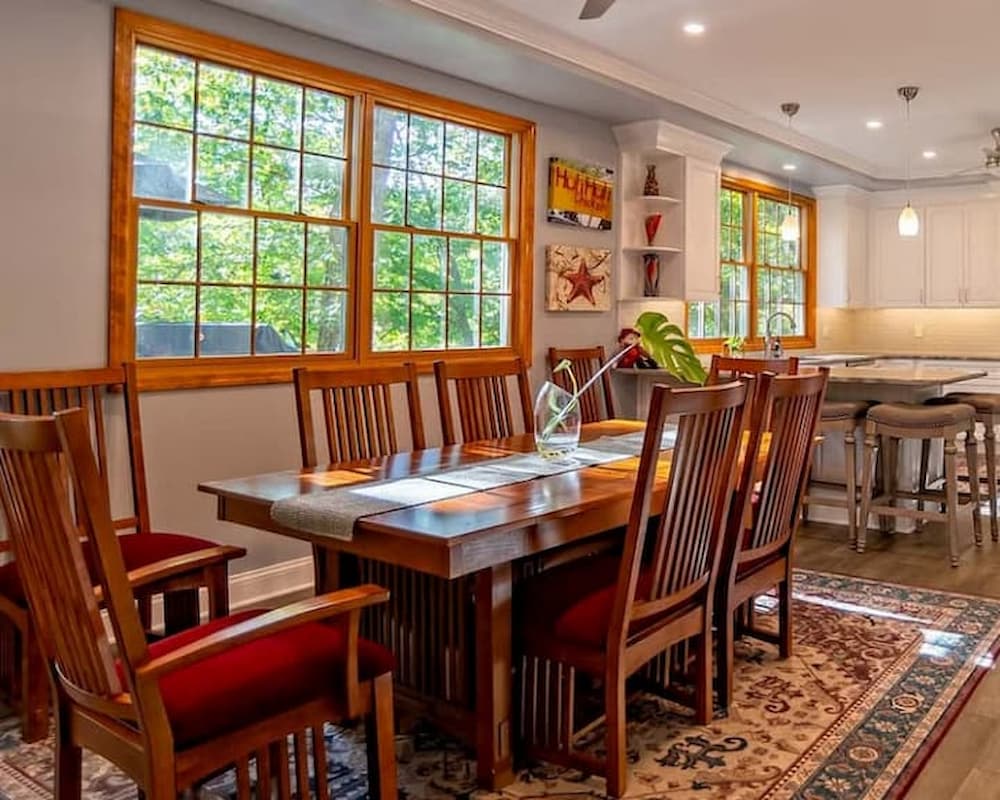 Natural stain wood windows in kitchen and dining room