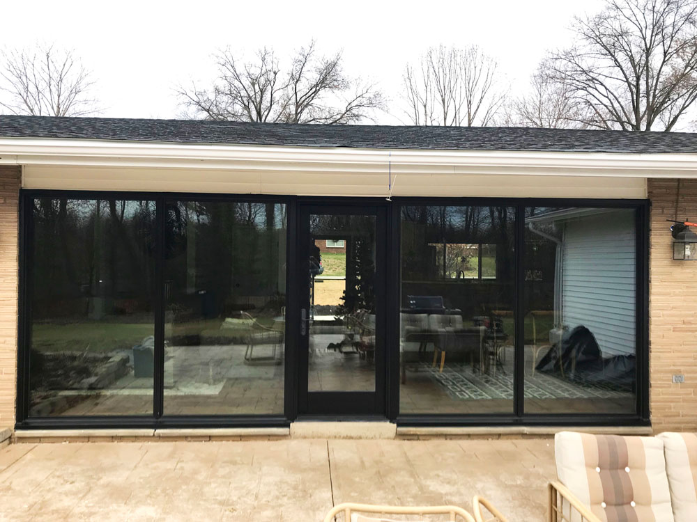 New large, black windows and French patio door on Pittsburgh patio