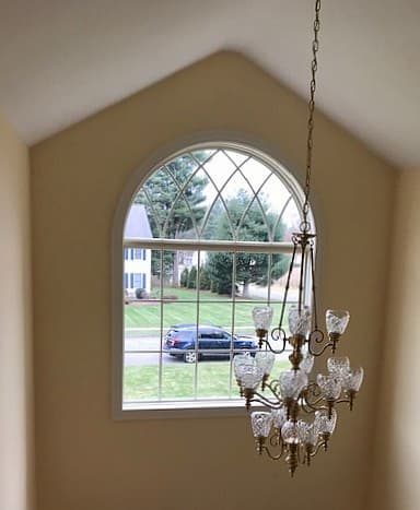 New lifestyle series wood fixed and arched transom window with traditional grille pattern