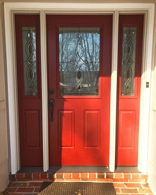 after image of wilmington home with new red fiberglass entry door