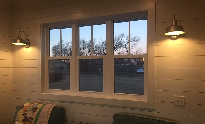 Interior view of three white, single hung vinyl windows for home in Vega, Texas