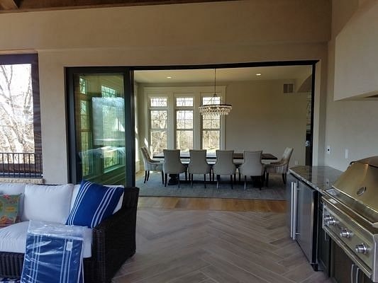 Patio doors with table and chairs
