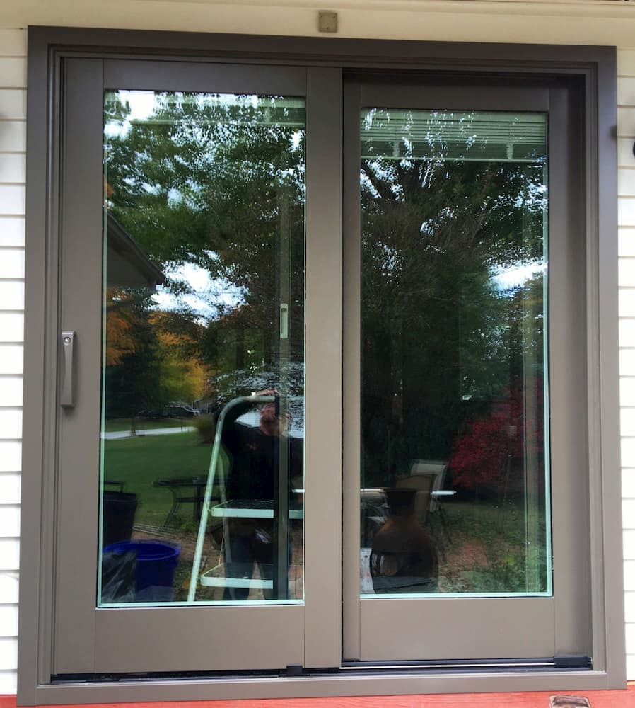 Exterior view of new wood sliding patio door