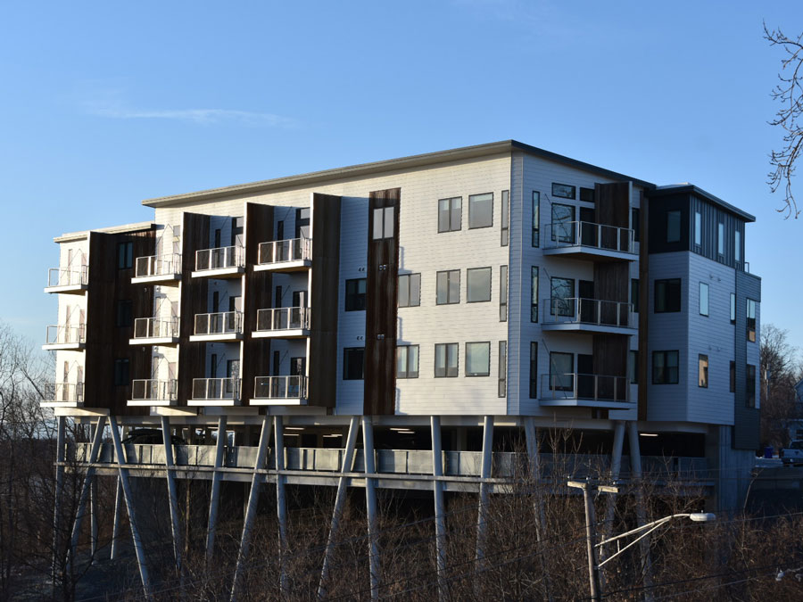 One Lakeview Apartments in Burlington, Vermont, viewed from the back