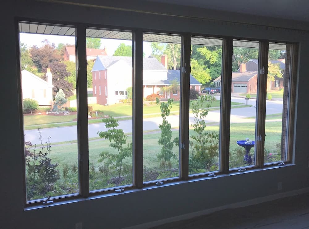 Interior view of a series of casement windows
