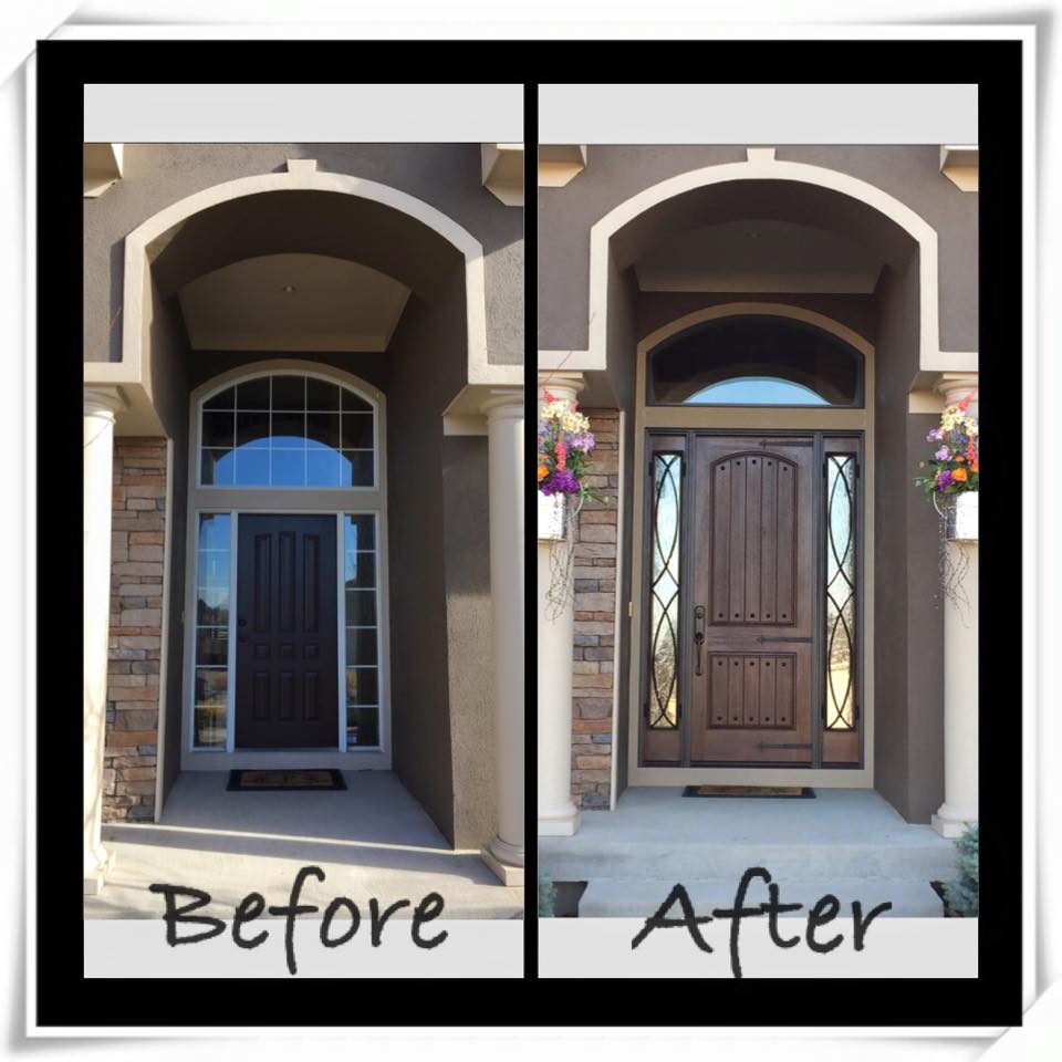 Before and after view of Overland Park home entrance door