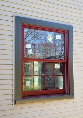 red double-hung windows