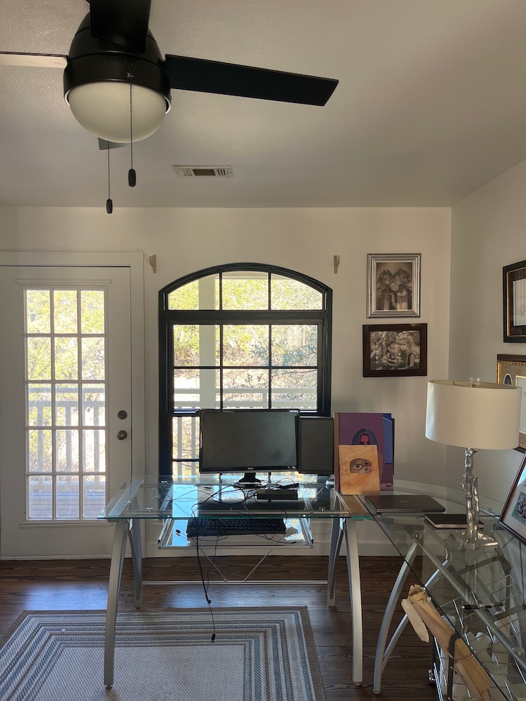 Austin home office with new wood windows