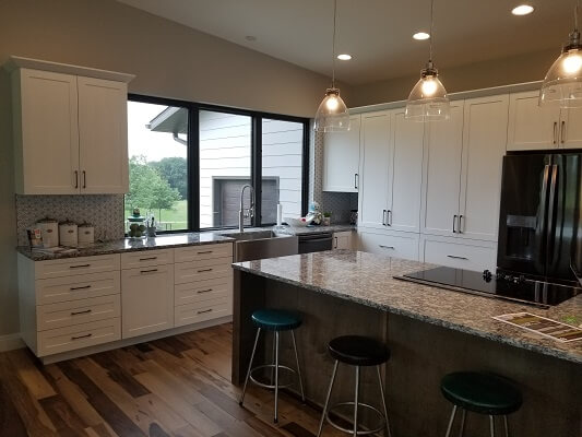 kitchen view of waterloo home with new fiberglass casement windows